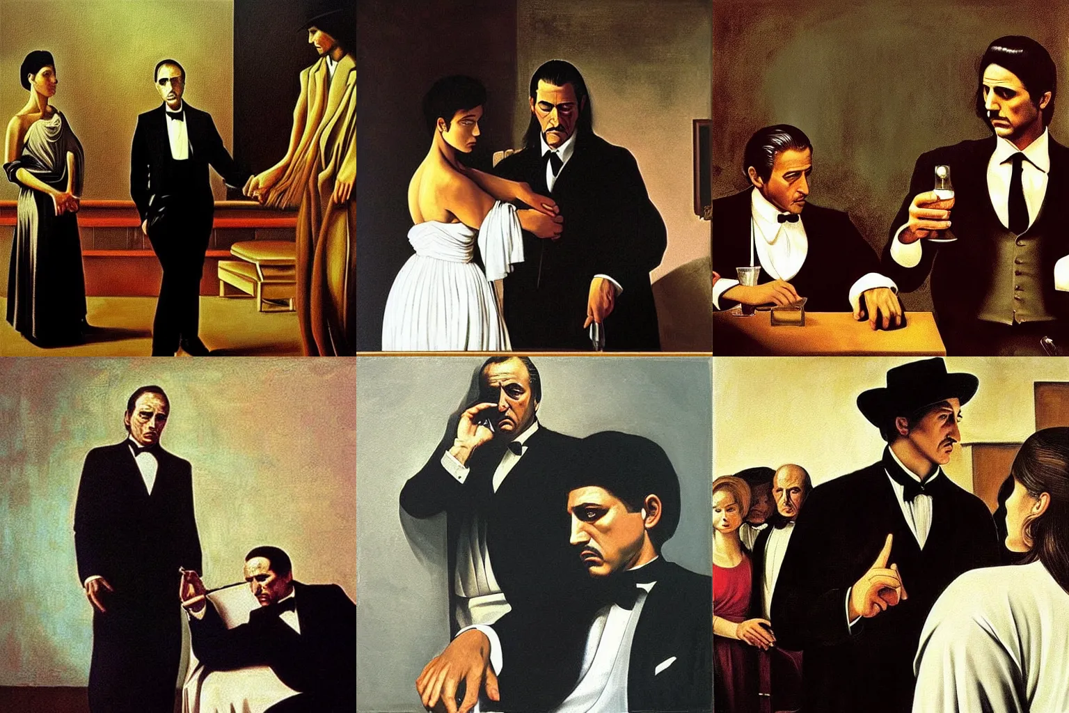 Prompt: “painting of a scene from The Godfather movie, by Caravaggio”