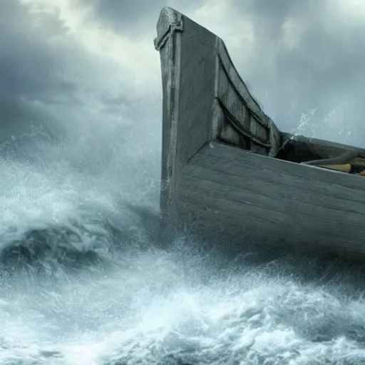 Image similar to the ark of noah in the middle of the storm. photorealistic. high details.