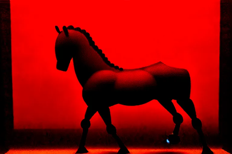 Image similar to a red horse, in the style of beksinski, parts by edward hopper, parts by rodcenko, parts by yue minjun, intricate and epic composition, red by caravaggio, insanely quality, highly detailed, masterpiece, red light, artstation, 4 k