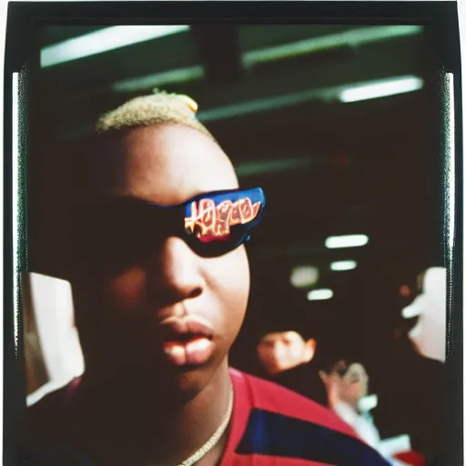 Prompt: Bobby Hill in 90s hip-hop streetwear, 90s polaroid, by Saul Leiter, Jamel Shabazz, Nan Goldin