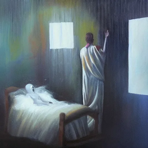 Image similar to the story of the ghost, oil painting, steamy