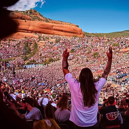 Prompt: jesus christ playing a concert at red rocks