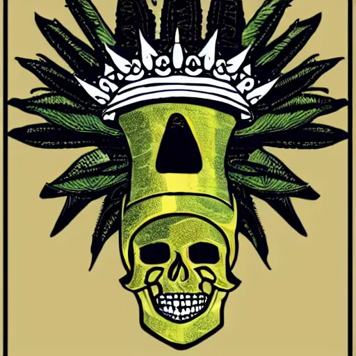 Prompt: aztec skull with a crown of hops, daydreampunk!!!!!