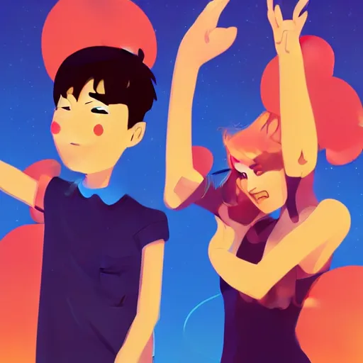 Image similar to two people high fiving, clean cel shaded vector art. shutterstock. behance hd by lois van baarle, artgerm, helen huang, by makoto shinkai and ilya kuvshinov, rossdraws, illustration