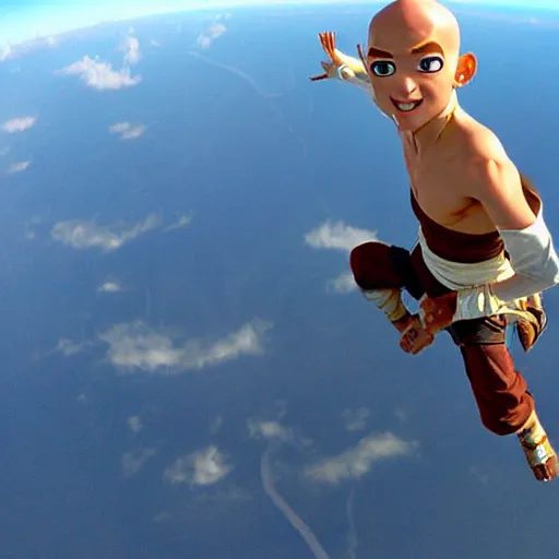 Prompt: aang from avatar the last airbender skydiving