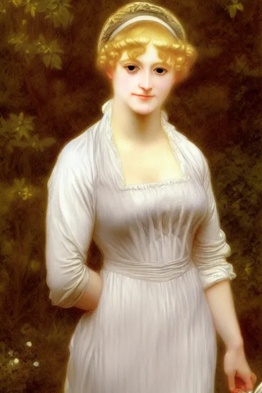 Image similar to jane austen blondie blond albino, painting by rossetti bouguereau, detailed art, artstation