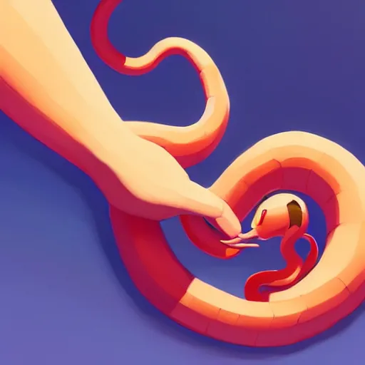 Prompt: a stylized minimalist hand holding a heart with a snake icon by cory loftis, by jesper ejsing, by rhads, by makoto shinkai and lois van baarle and ilya kuvshinov and rossdraws, behance, global illumination