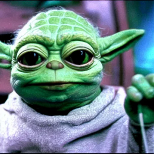 Prompt: Pepe the Frog as Yoda, film still from Empire strikes back, detailed, 4k