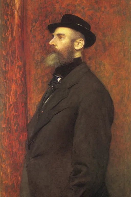 Image similar to a beautiful victorian painting of a distinguished gentleman, by william holman hunt, john everett millais, george frederic watts, trending on artstation