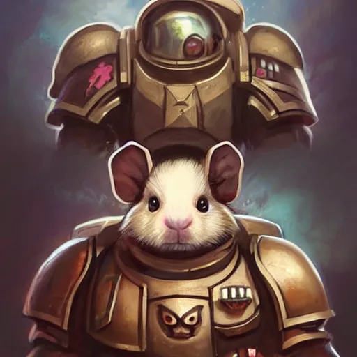 Image similar to cute little anthropomorphic Guinea Pig Space Marine, tiny, small, short, Space marine, cute and adorable, pretty, beautiful, DnD character art portrait, matte fantasy painting, DeviantArt Artstation, by Jason Felix by Steve Argyle by Tyler Jacobson by Peter Mohrbacher, cinema