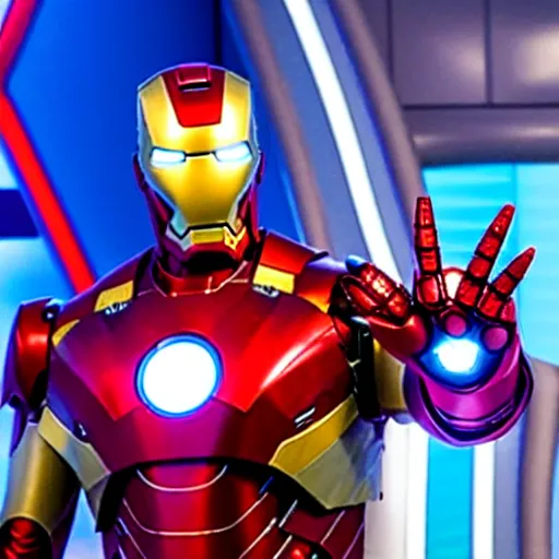 Prompt: film still of Steve Harvey as Iron Man, hosting Family Feud