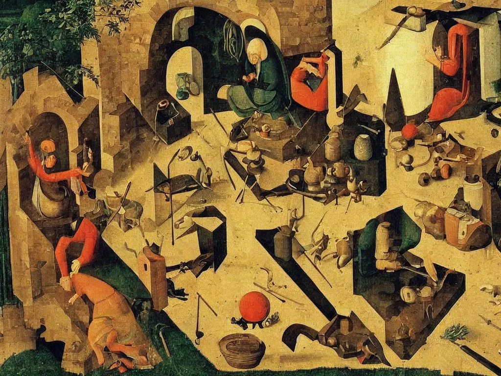 Image similar to obituary for an alchemist at night. simple painting by uccello paolo, bosch