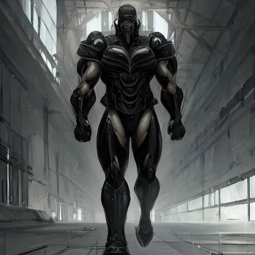 Prompt: a herculean anthro horse with an enormously muscular physique prowling in a black stealth suit, corridor of a high - tech facility, highly detailed, digital painting, artstation, concept art, illustration, art by artgerm, greg rutkowski, wlop