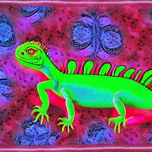 Prompt: psychedelic iguana wearing beret