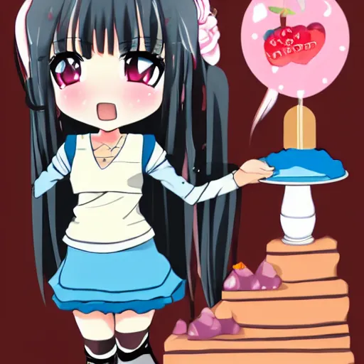 Prompt: anime girl with a chocolate cake