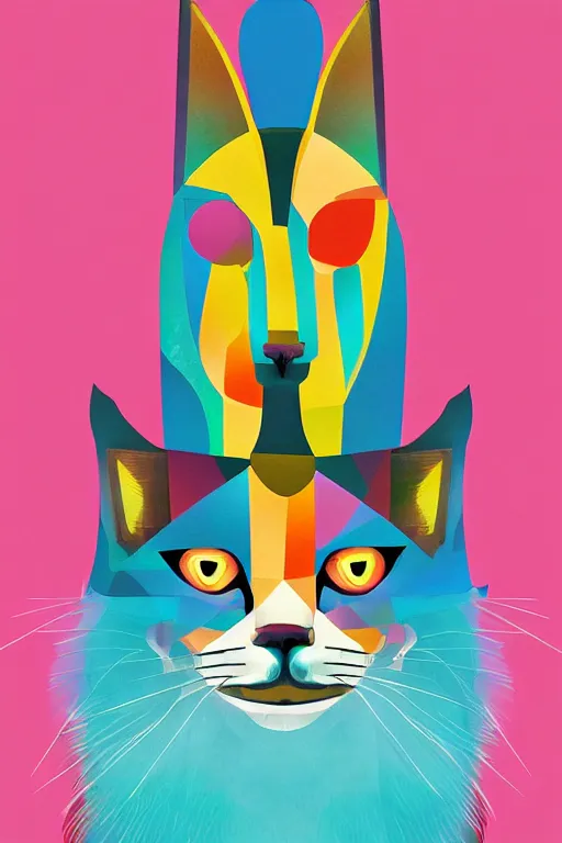 Image similar to cubist cute fluffy caracal cutout digital illustration cartoon colorful beeple