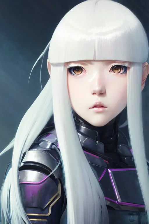 Image similar to portrait Anime girl in cyberpunk armor, cute-fine-face, white-hair pretty face, realistic shaded Perfect face, fine details. Anime. realistic shaded lighting by Ilya Kuvshinov katsuhiro otomo ghost-in-the-shell, magali villeneuve, artgerm, rutkowski, WLOP Jeremy Lipkin and Giuseppe Dangelico Pino and Michael Garmash and Rob Rey