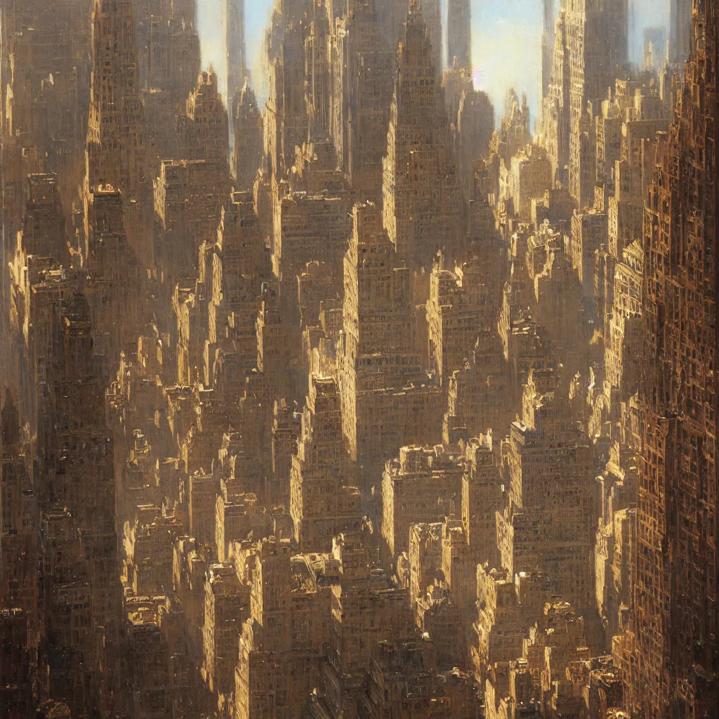 Image similar to detailed cinematic low angle shot of new york chrysller building, spring light, painting by gaston bussiere, craig mullins, j. c. leyendecker