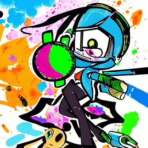 Image similar to inkling with splattershot, splatoon, comic art, anime art