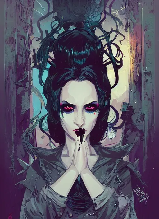 Prompt: portrait of beautifull goth maiden, cute face. dark fantasy, d & d, artstation, art by petros afshar, tom whalen, laurie greasley and greg rutkowski and ilya kuvshinov