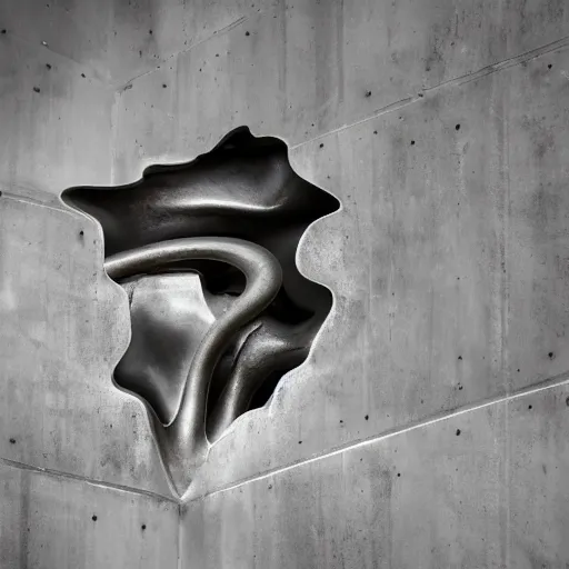 Image similar to liquid forms in metal abstract sculpture cyberpunk in the concrete