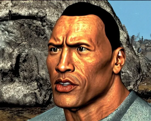 Image similar to Fallout 1 talking head of Dwayne Johnson, screenshot from Fallout (1997)