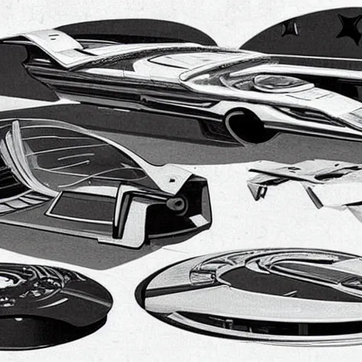 Prompt: intergalactic planetary future space vehicles that look super stylish. retrofuturism