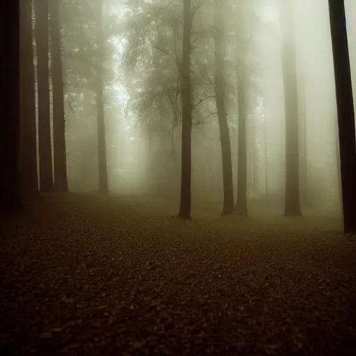 Prompt: Foggy forest at night, a dark and mysterious creature lurking in the distance, cinematic