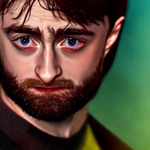 Prompt: photorealistic daniel radcliffe is ripped. hyperdetailed photorealism, 1 0 8 megapixels, amazing depth, high resolution, 3 d shading, 3 d finalrender, 3 d cinematic lighting, glowing rich colors, psychedelic overtones, artstation concept art.