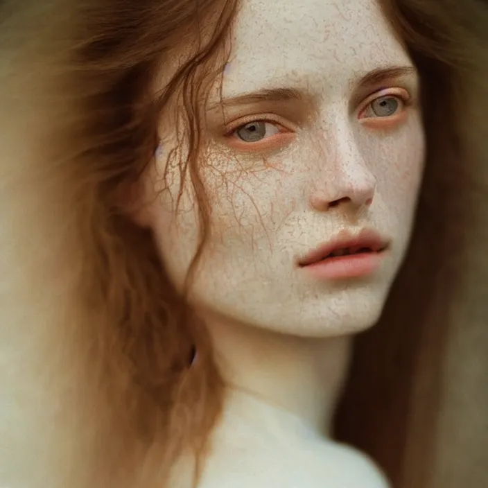 Image similar to Kodak Portra 400, 8K,ARTSTATION, Caroline Gariba, soft light, volumetric lighting, highly detailed, britt marling style 3/4 , extreme Close-up portrait photography of a beautiful woman how pre-Raphaelites, the face emerges from Pamukkale, thermal waters flowing down white travertine terraces ,and hair are intricate with highly detailed realistic beautiful flowers , Realistic, Refined, Highly Detailed, interstellar outdoor soft pastel lighting colors scheme, outdoor fine art photography, Hyper realistic, photo realistic