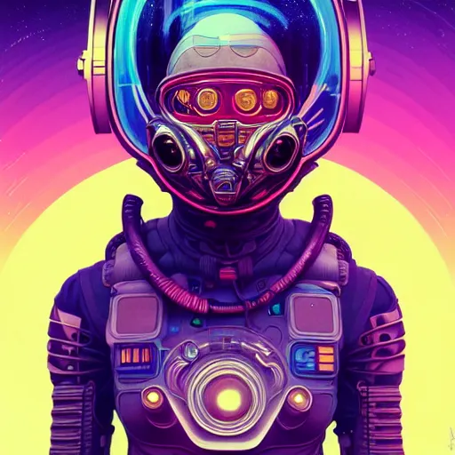 Prompt: high quality high detail portrait of a cyber diesel punk in an alien world,, tristan eaton, victo ngai, artgerm, rhads, ross draws, hyperrealism, intricate detailed, alphonse mucha, 8 k, sci - fi, pastel colors, artstation,