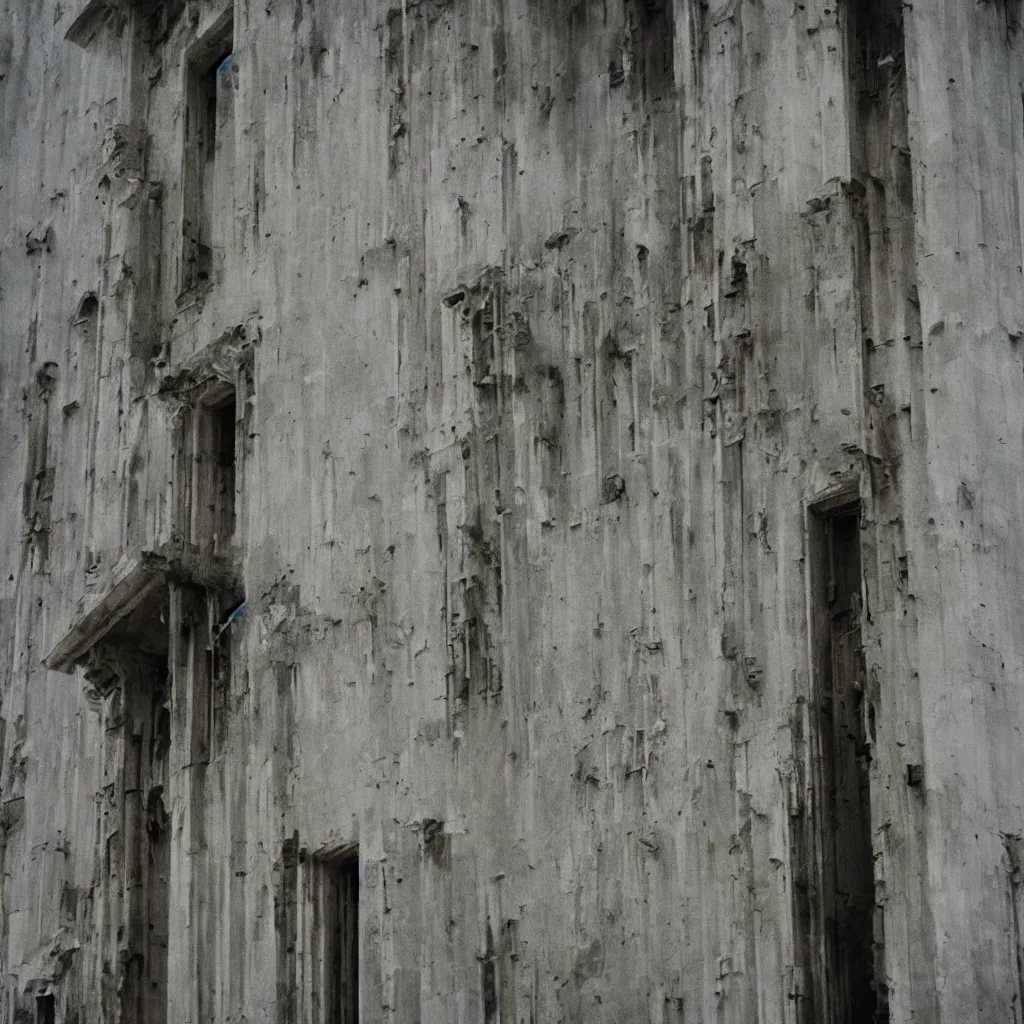 Image similar to close - up view of a tower covered by various different doors, bleached colours, moody cloudy sky, dystopia, mamiya, f 1. 8, very detailed, photographed by bruno barbey