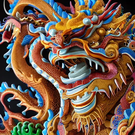 Image similar to chinese dragons party,highly detailed,intricate,complex,layered,sharp focus, trending on artstation, award winning,wall carving photo