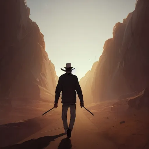 Image similar to a young man with gray hair,a stylish beard,walking through a desert with a glowing stick,digital art,art by greg rutkowski,trevor henderson,rossdraws,character design,concept art,western comic style,sharp lines,photorealiatic,hyperdetailed,detailed face,high quality,professional lighting,deviantart,artstation,professional art