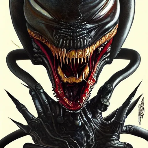 Prompt: Lofi Giger Scorn portrait of Venom as Alien Pixar style by Tristan Eaton Stanley Artgerm and Tom Bagshaw