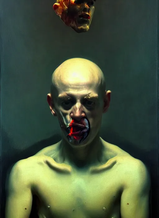 Prompt: he dreams of all the battles won, but fate had left its scars upon his face, depth of field, hauntingly surreal, highly detailed oil painting, by francis bacon, edward hopper, adrian ghenie, glenn brown, soft light, 8 k hd, cinematic composition, cinematic lighting