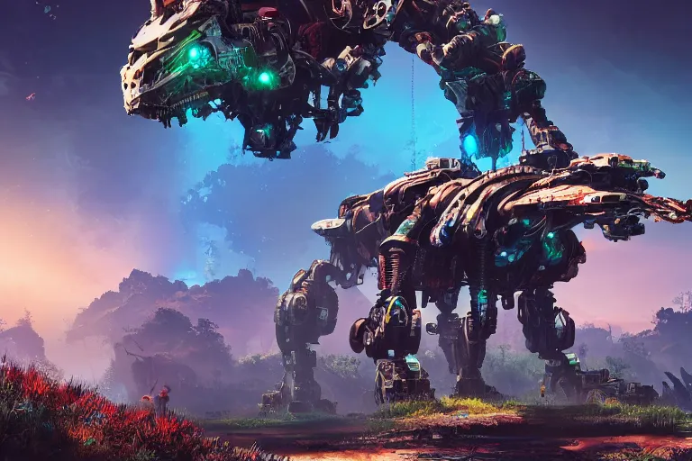 Image similar to tideripper machine mecanical creature robot of horizon forbidden west horizon zero dawn bioluminiscence global illumination ray tracing hdr fanart arstation by ian pesty and alena aenami artworks in 4 k