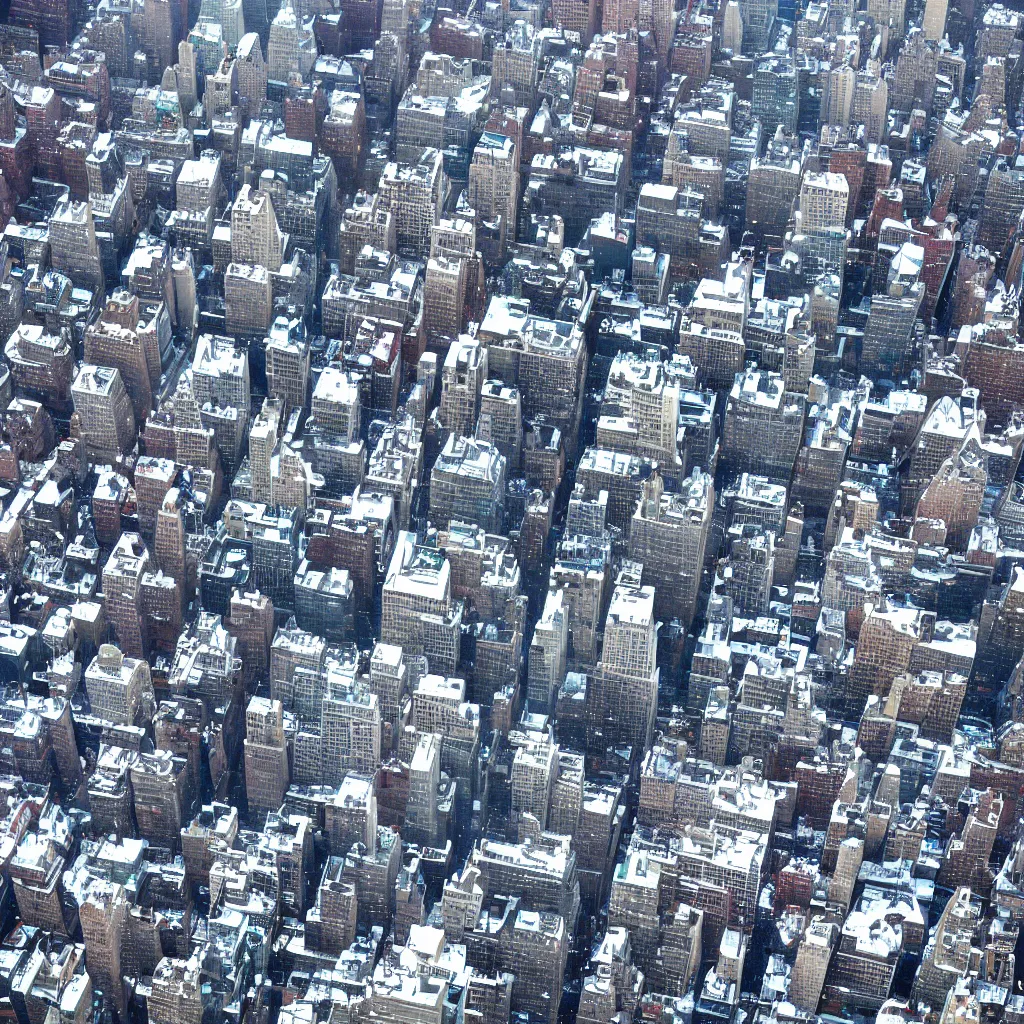 Image similar to manhattan as a comic style winter wonderland, birds view