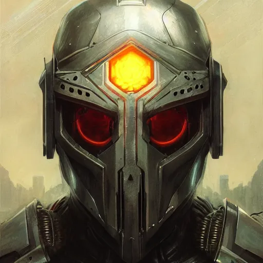 Image similar to the void slayer as a realistic cyberpunk knight, closeup portrait art by donato giancola and greg rutkowski, realistic face, digital art, trending on artstation, symmetry!!, skull helmet