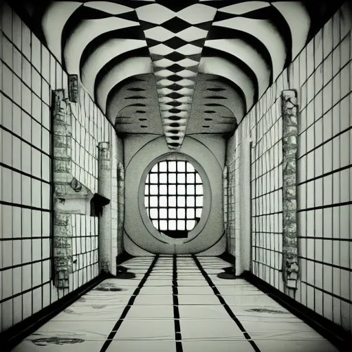 Prompt: “a disorienting white hallway and stairwell with many doors, confusing, creepy, eerie, doors, stairs, dimensions, MC Escher architecture, anime style, detailed background”
