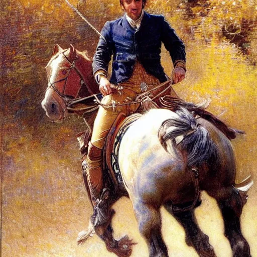 Image similar to attractive lionel messi as attractive lionel messi riding a horse, natural lighting, high quality, very detailed painting, by gaston bussiere, donato giancola, j. c. leyendecker