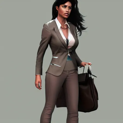 Image similar to amazonian woman in business attire, realistic, high resolution, artstation