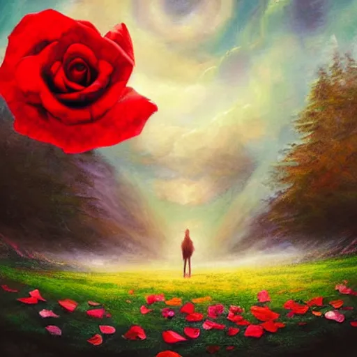 Prompt: ring of giant rose petals, fantasy art, sky in the background, detailed, behrens style