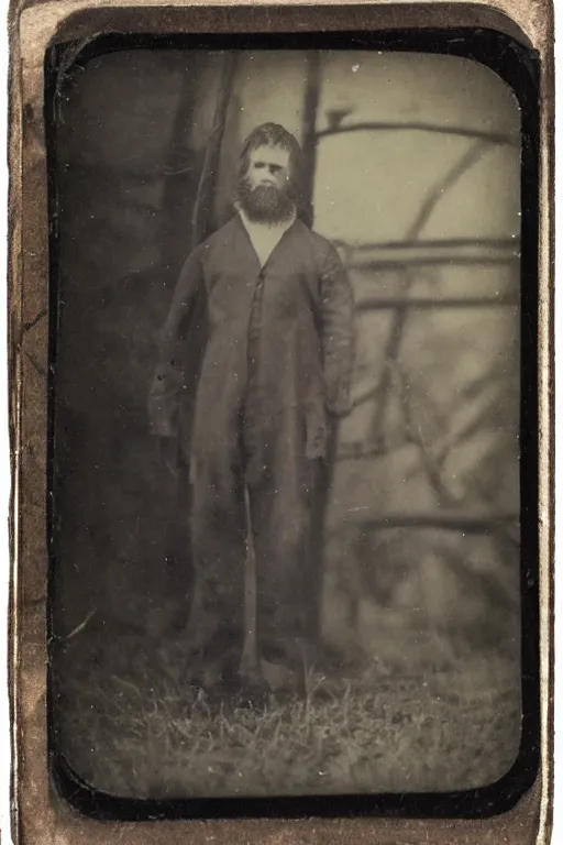 Image similar to a tintype photograph of bigfoot