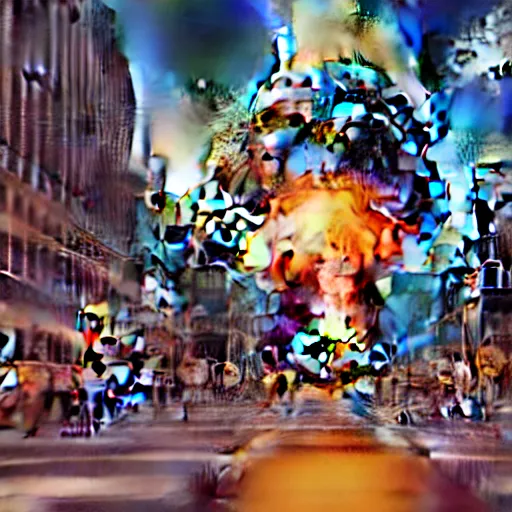 Image similar to centered action photography shot of extremely detailed hyper realistic nuclear bomb explosion in a city, professional film photography, 8 k, cinematic framing,