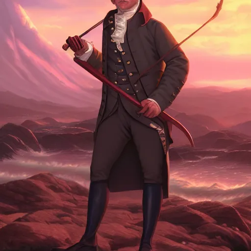 Image similar to ultra realist photographer george washington by dan mumford, yusuke murata, makoto shinkai, ross tran, cosmic, heavenly, god rays, intricate detail, cinematic, 8 k, cel shaded, unreal engine, featured on artstation, pixiv