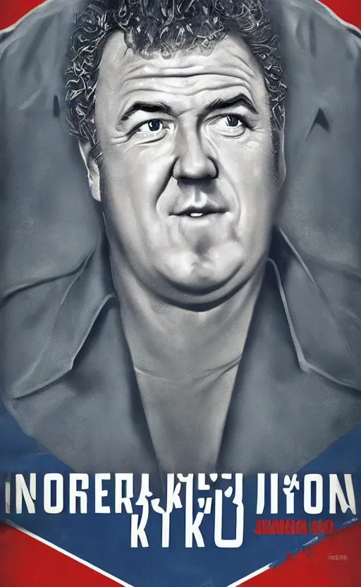 Image similar to propaganda poster jeremy clarkson as ruler of north korea, 8 k, trending on artstation