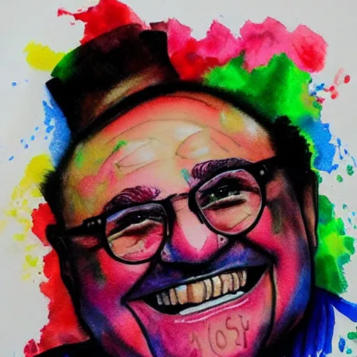 Prompt: a childrens drawing of danny devito, crayon art, watercolor, markers, high quality, high resolution