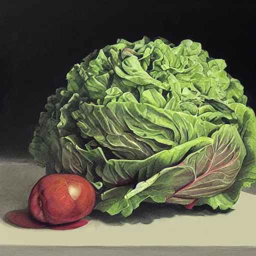 Image similar to the anatomy of a head of lettuce, an ultrafine detailed painting by james jean, octopath traveler, behance contest winner, vanitas, angular, altermodern