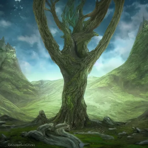 Prompt: a photo of Yggdrasil standing in the distance